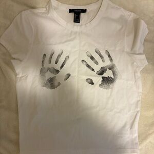 Forever 21 White Graphic Handprint Tee